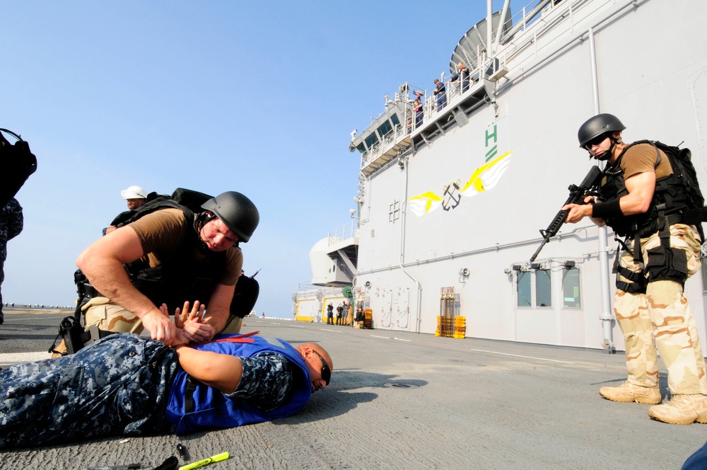 Simulated ship boarding exercise aboard USS WASP