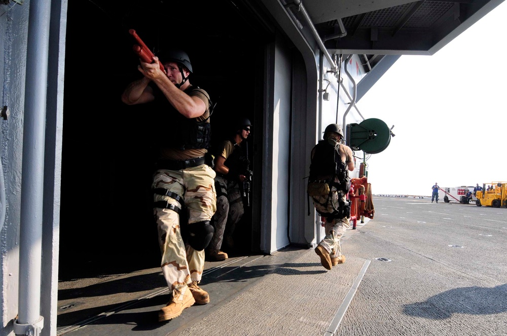 Simulated ship boarding exercise aboard USS WASP