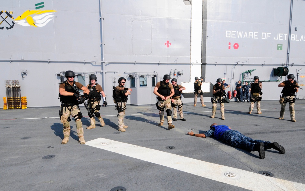 Simulated ship boarding exercise aboard USS WASP