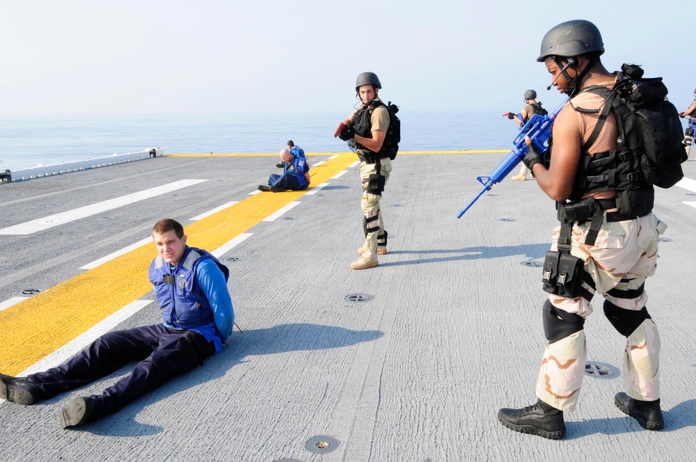 Simulated ship boarding exercise aboard USS WASP