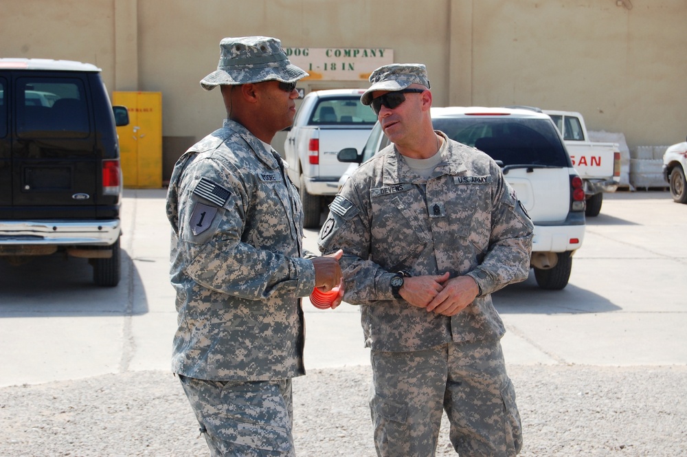 USD-C commander and senior enlisted advisor visit ‘Vanguard’ Battalion at Camp Taji, Iraq