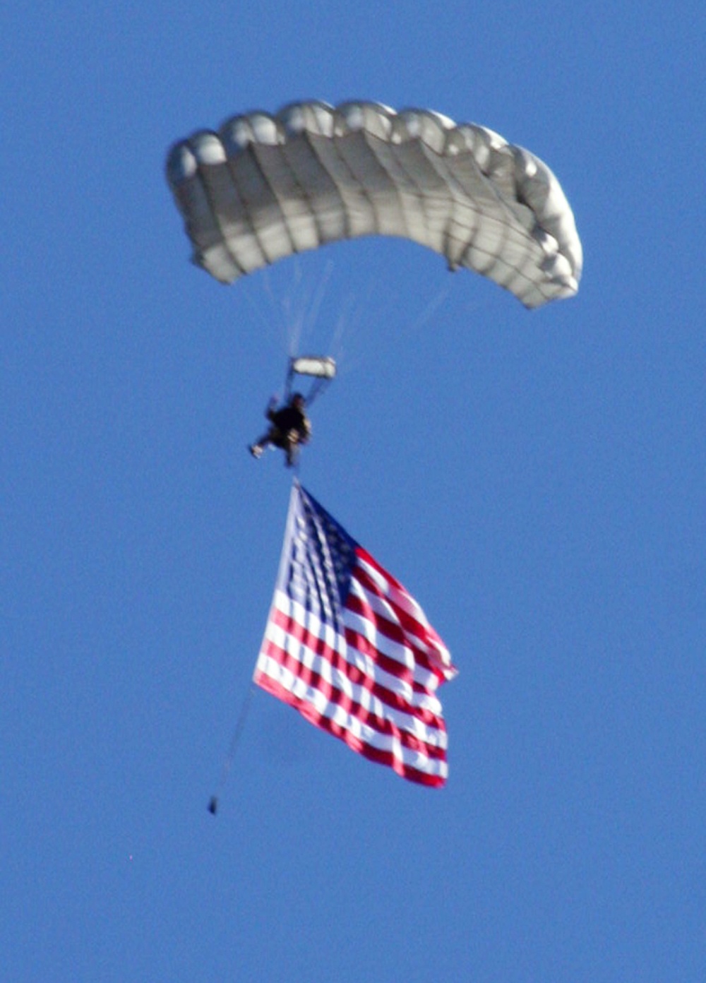 Parachutists deliver American flag for Rodeo opening ceremony