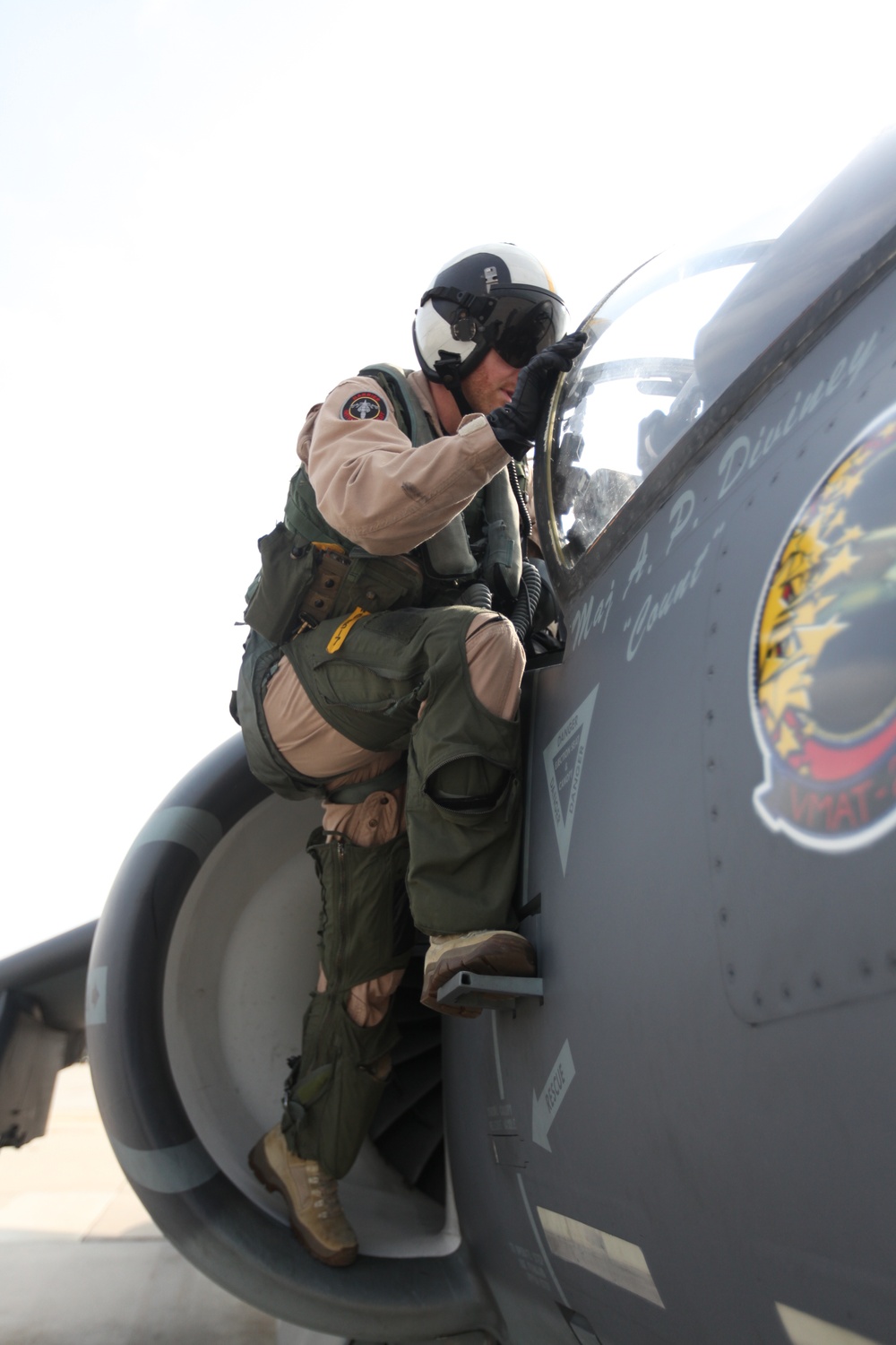 British aviator pilots Harrier for the last time