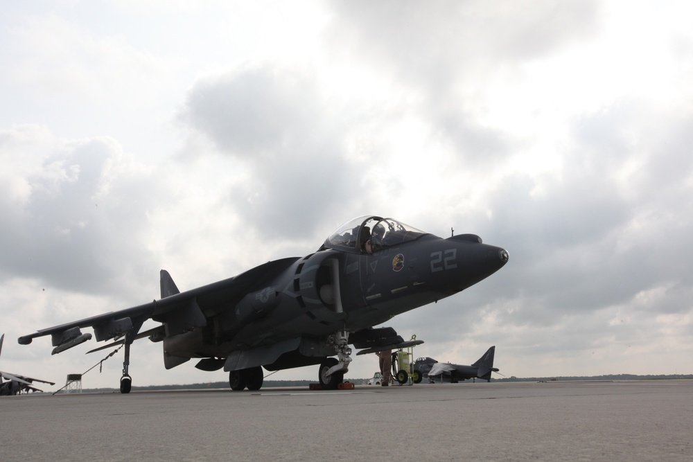 British aviator pilots Harrier for the last time