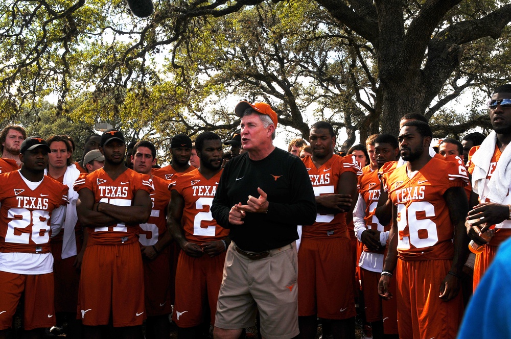 University of Texas football players and coaches show appreciation to Texas Guardsmen