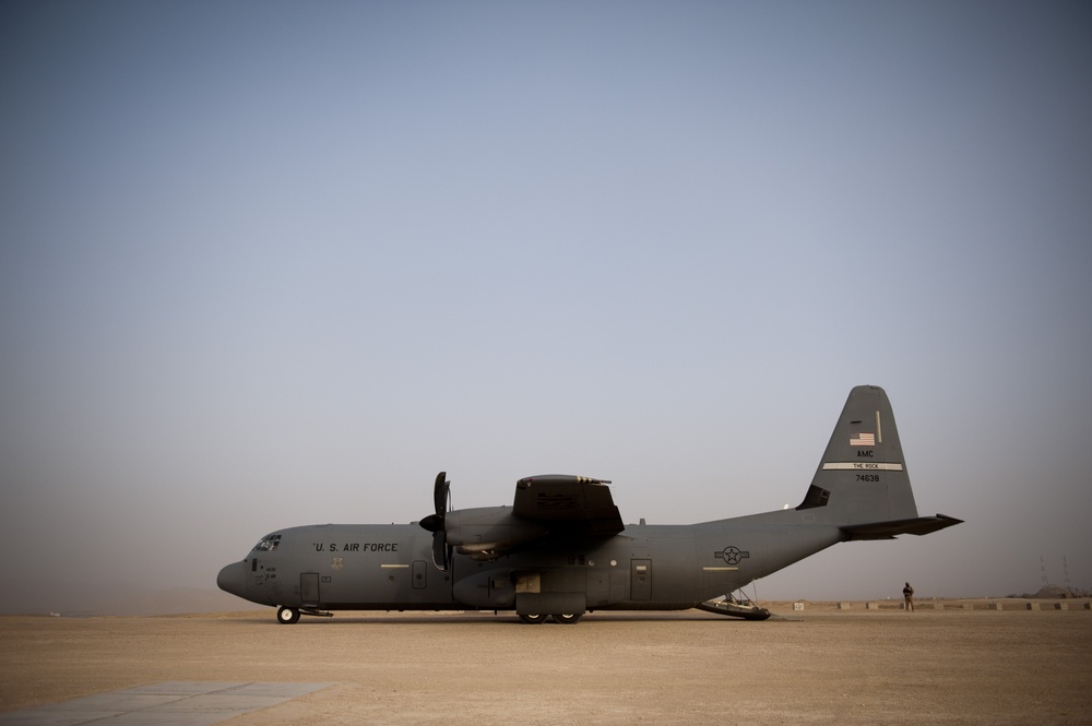 C-130 lands on dirt LZ