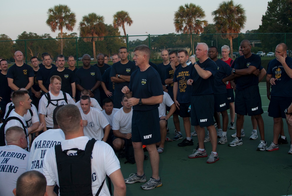 Master Chief Petty Officer of the Navy speaks at Run for the Fallen 5K