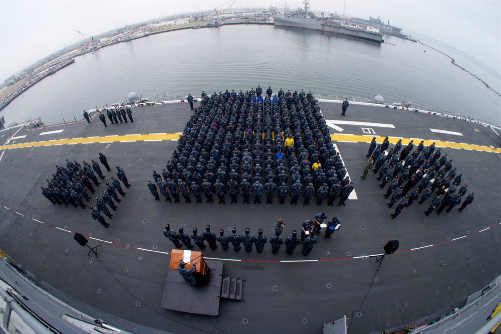 USS Bonhomme Richard crew stands at attention