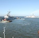 The Arleigh Burke-class guided-missile destroyer  USS Oscar Austin (DDG 79) and the guided-missile frigate USS Nicholas (FFG 47) depart Naval Station Norfolk in advance of Hurricane Irene