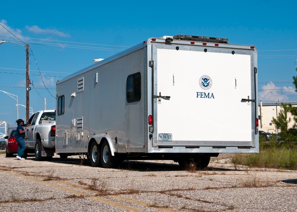 Vehicles lined up to support Hurricane Irene