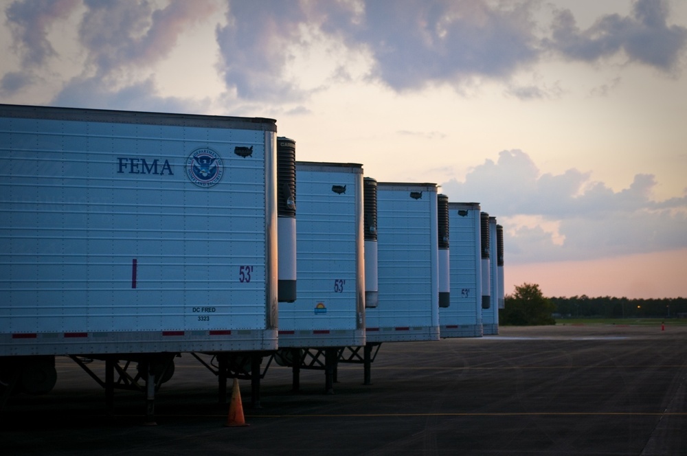 FEMA trailers lined up at Fort Bragg