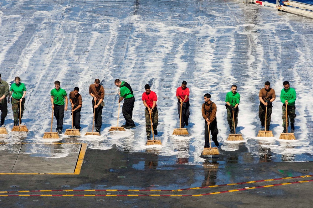 Flight deck wash down aboard USS George Washington