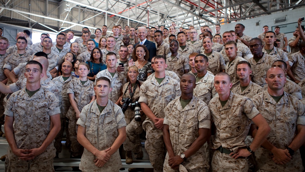 US Vice President Joe Biden speaks to Marines, sailors and their families at Marine Corps Base Hawaii