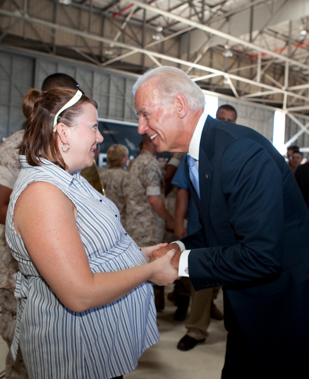 US Vice President Joe Biden speaks to Marines, sailors and their families at Marine Corps Base Hawaii