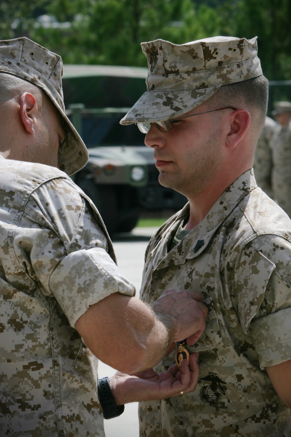 Sergeant receives Purple Heart, shares experience with Marines