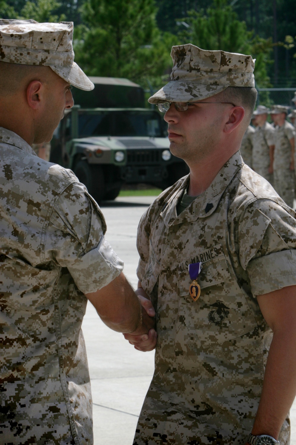 Sergeant receives Purple Heart, shares experience with Marines