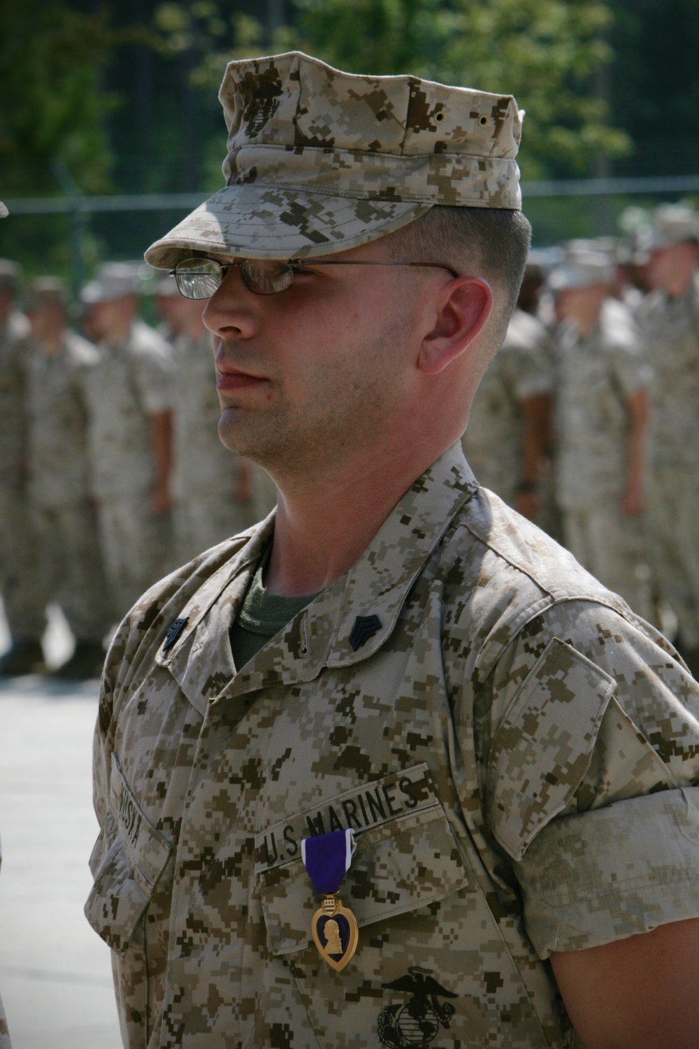 Sergeant receives Purple Heart, shares experience with Marines