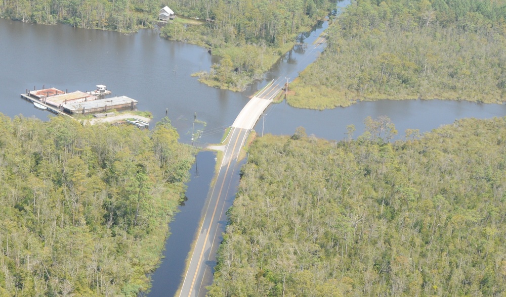 Flooded road in North Carolina