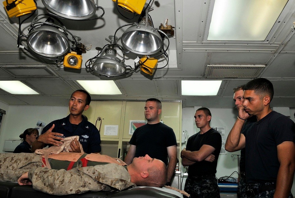 Emergency medical training aboard USS Whidbey Island