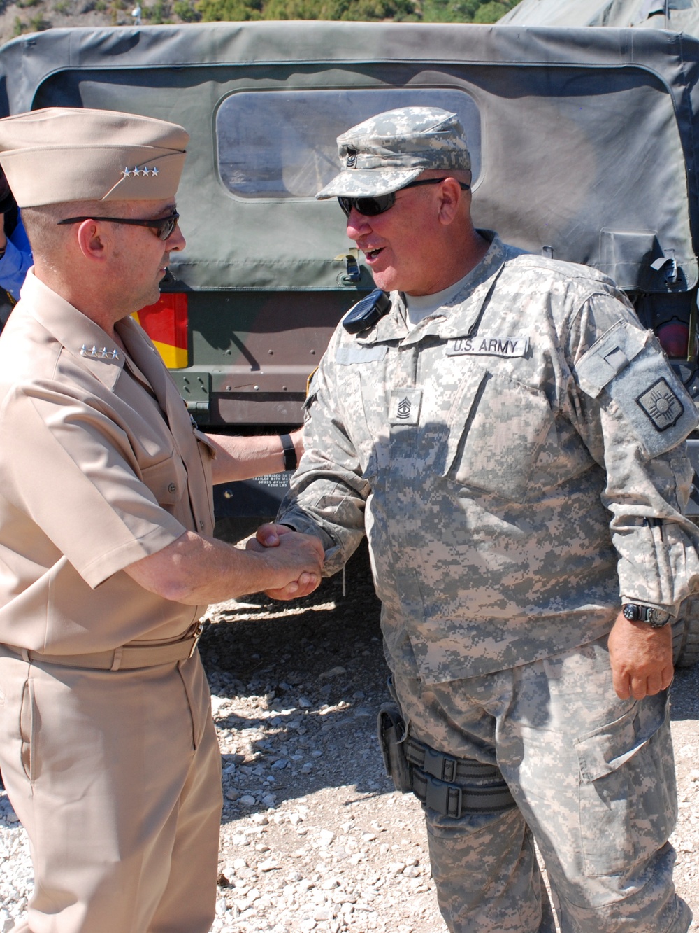 NATO supreme allied commander greets infantry first sergeant