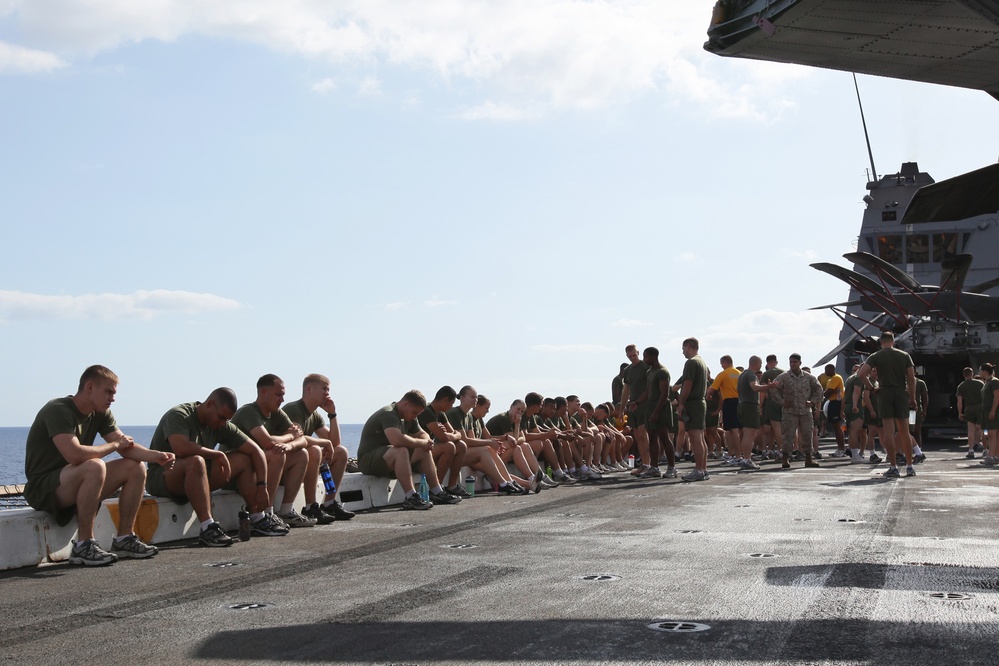 Physical training aboard USS Mesa Verde