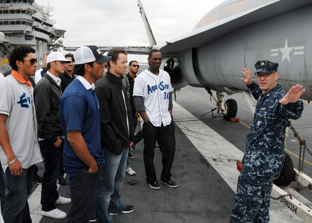 Baseball players visit carrier