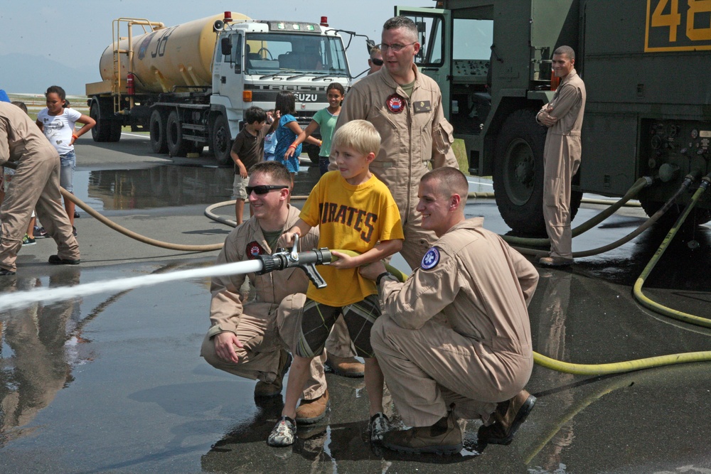 Station children explore the airfield