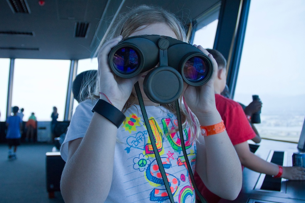 Station children explore the airfield