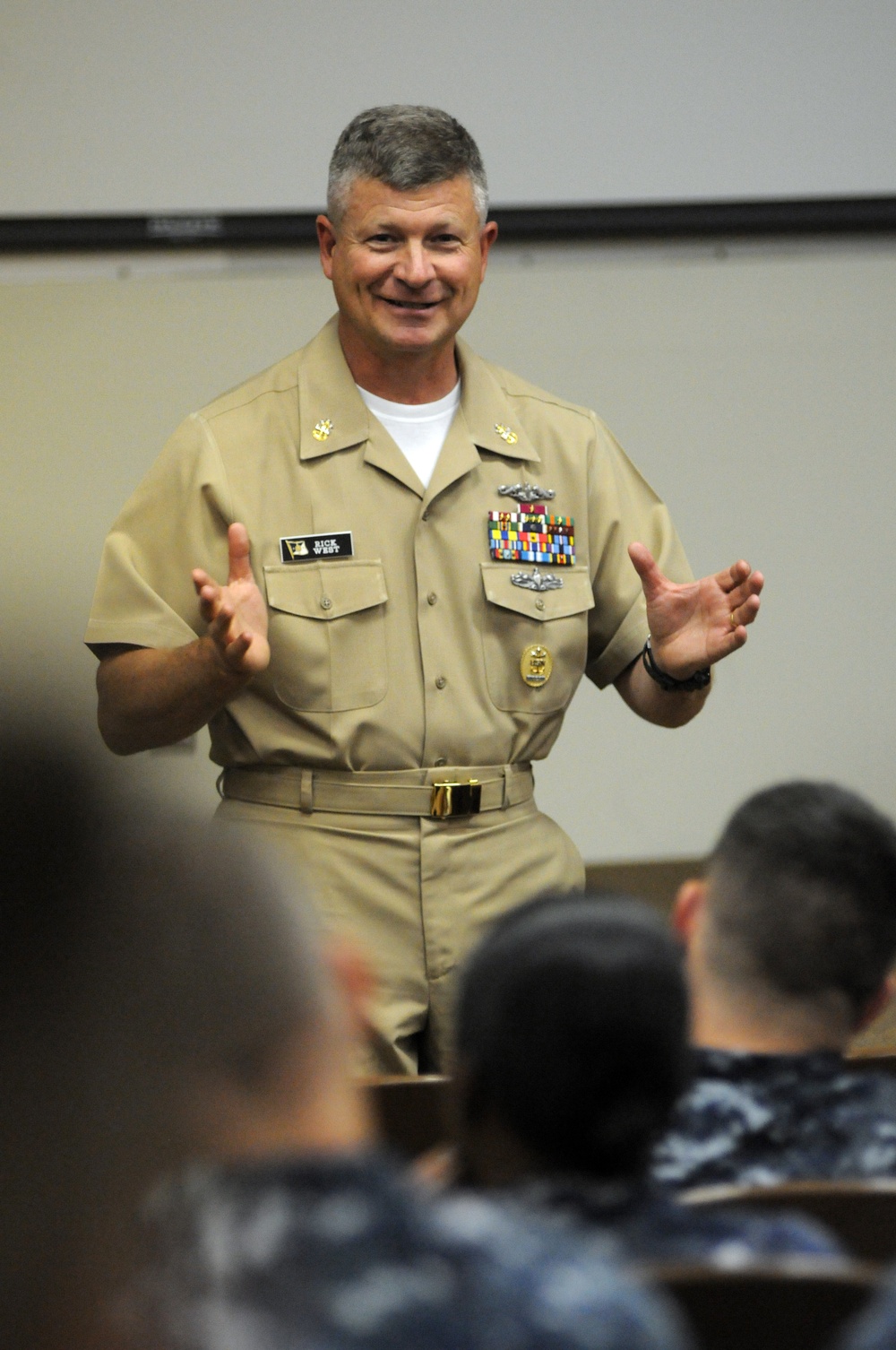 Master Chief Petty Officer of the Navy Rick D. West meets with sailors