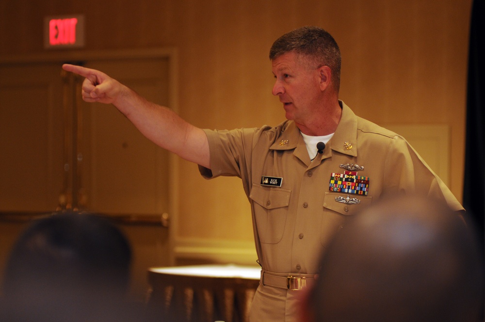 Master Chief Petty Officer of the Navy Rick D. West meets with sailors