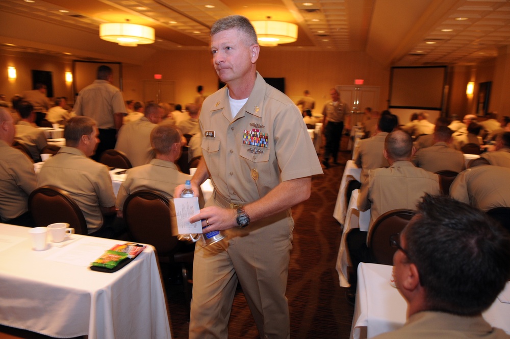 Master Chief Petty Officer of the Navy Rick D. West meets with sailors