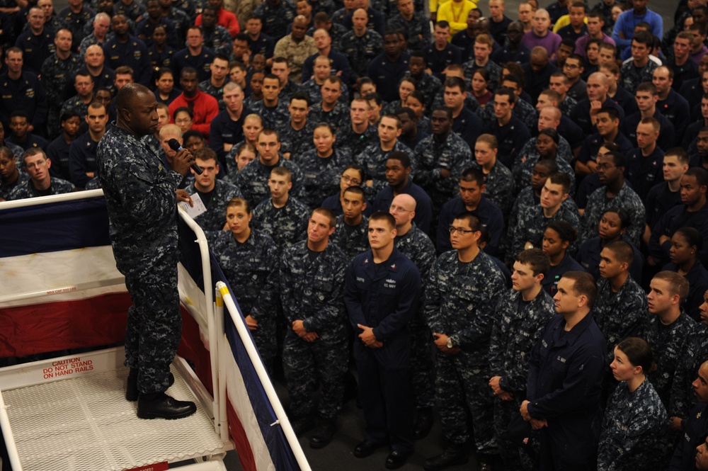 ESG 2 commander addresses USS Wasp sailors