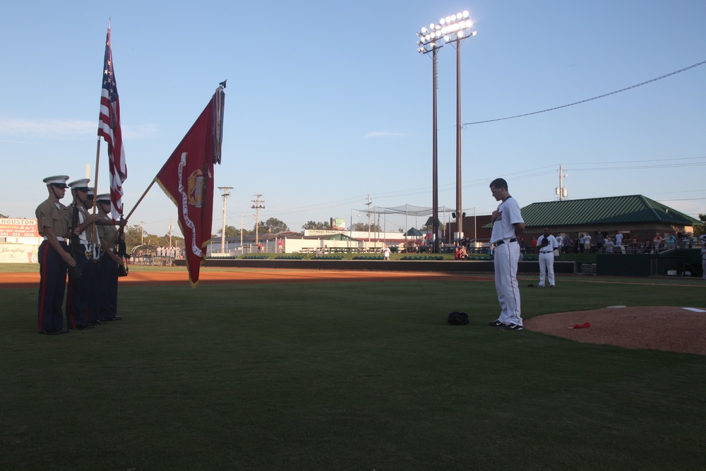 Marines take center field: VMAQ-3 organizes unit fun day with Kinston Indians