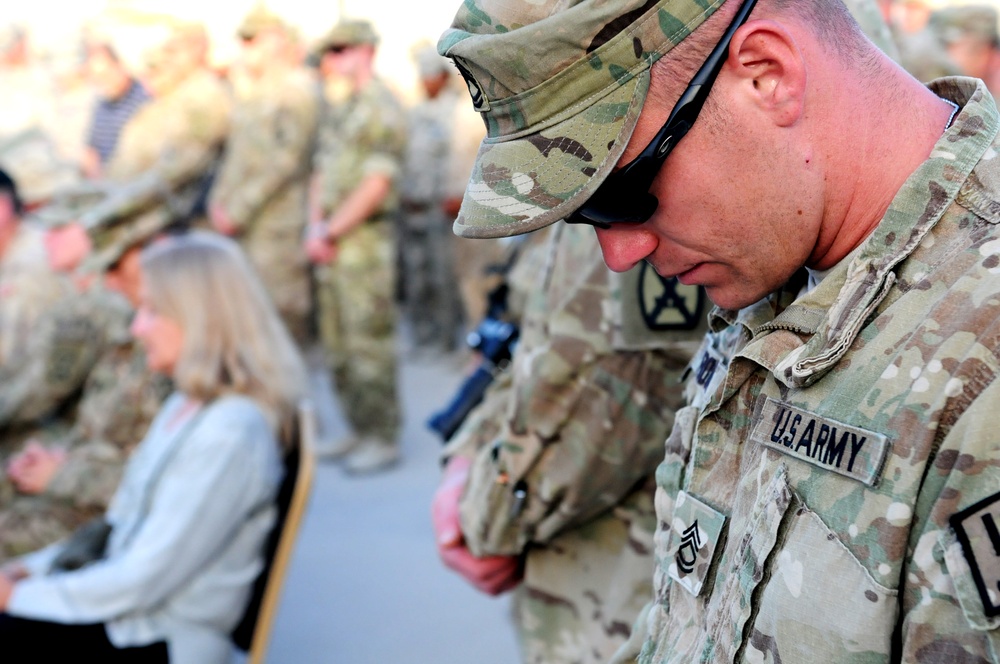 RC-South soldier participates in moment of silence during 9/11 ceremony