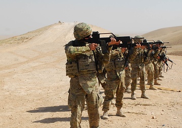 Air Cavalry troopers take aim with German firepower during small arms range