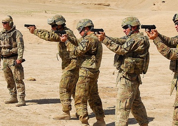 Air Cavalry troopers take aim with German firepower during small arms range