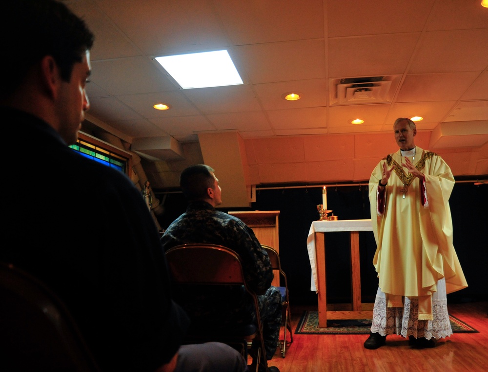 USS George Washington sailors meet with Bishop Richard Spencer