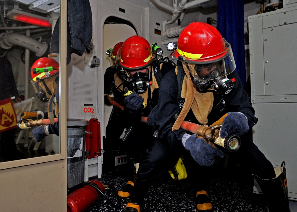 USS Halsey firefighting training exercise