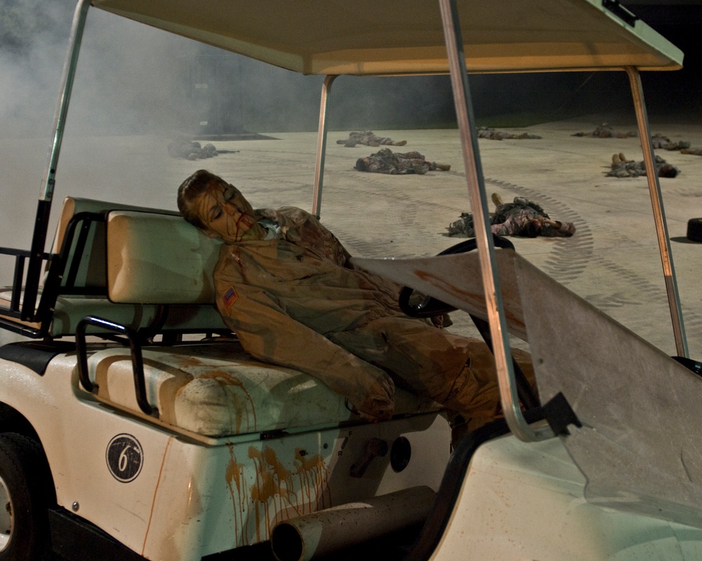 Quartermaster soldiers play dead