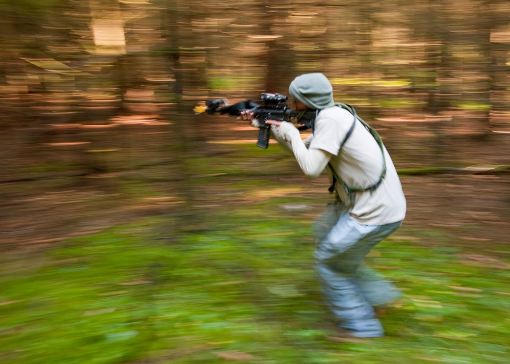 Running through woods