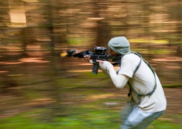 Running through woods