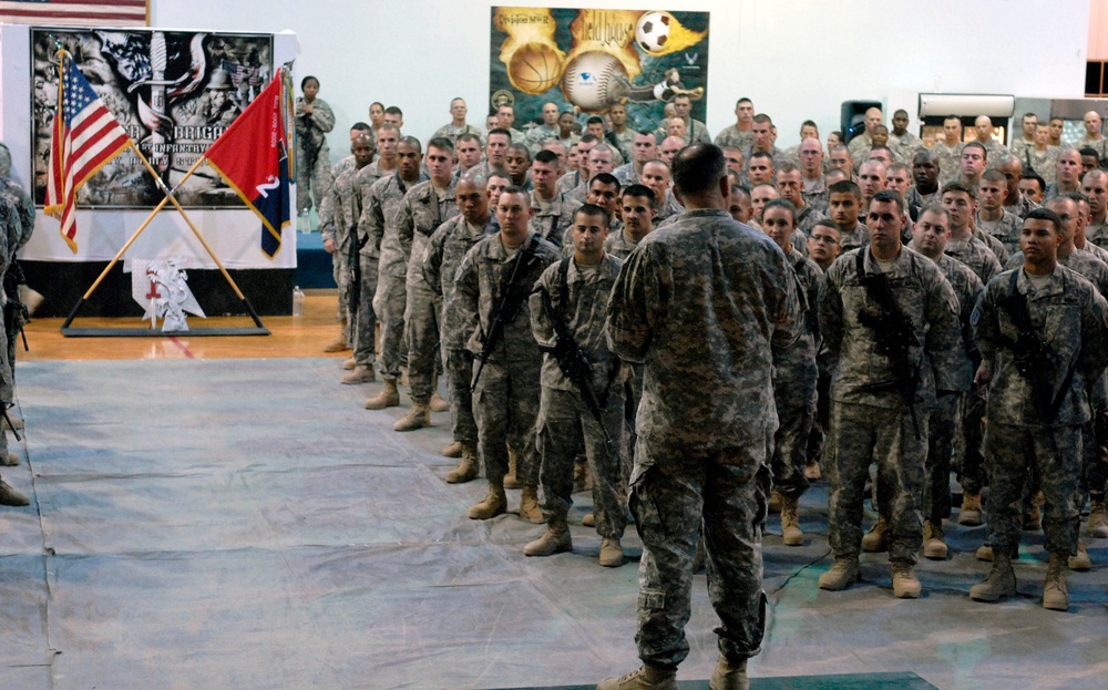 ‘Dagger’ Brigade conducts mass re-enlistment at Camp Liberty, Iraq