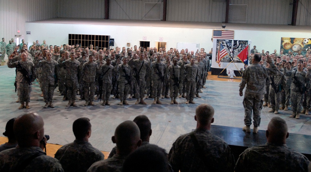 ‘Dagger’ Brigade conducts mass re-enlistment at Camp Liberty, Iraq