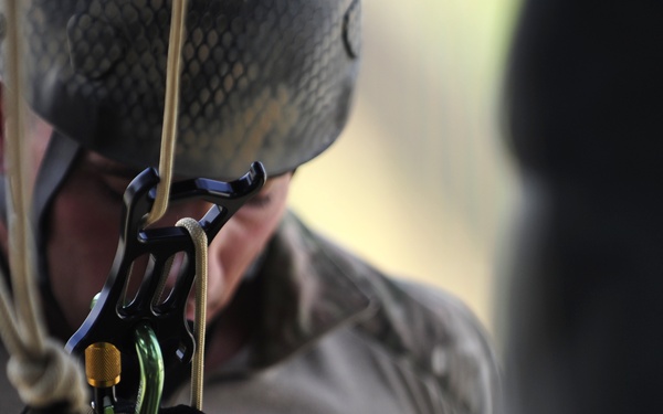 PJ secures a rappelling line