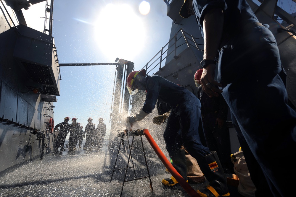 General quarters drill aboard USS Truxtun