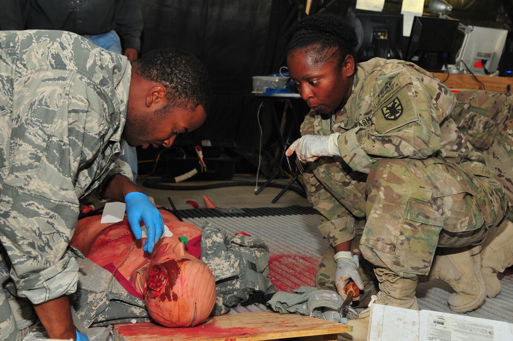 Medical staff simulate saving lives