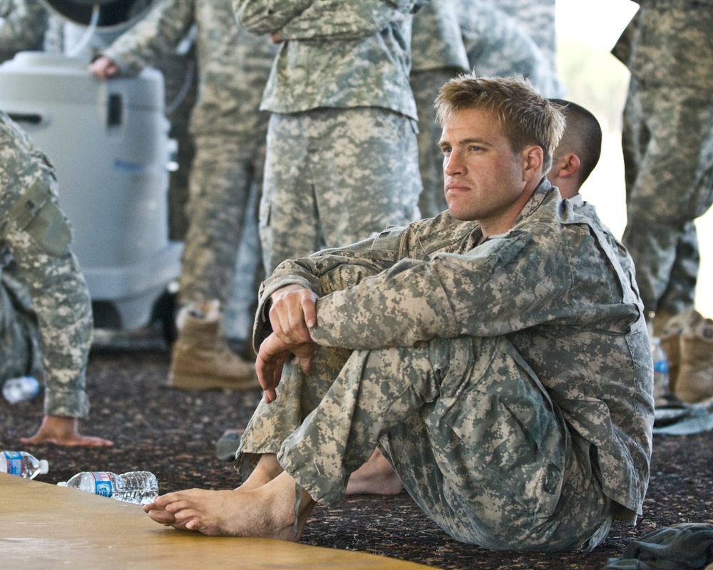 Winslow waits patiently between combatives matches