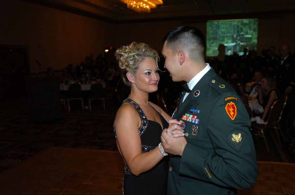 Husband and wife of 3 years shares first dance at battalion ball