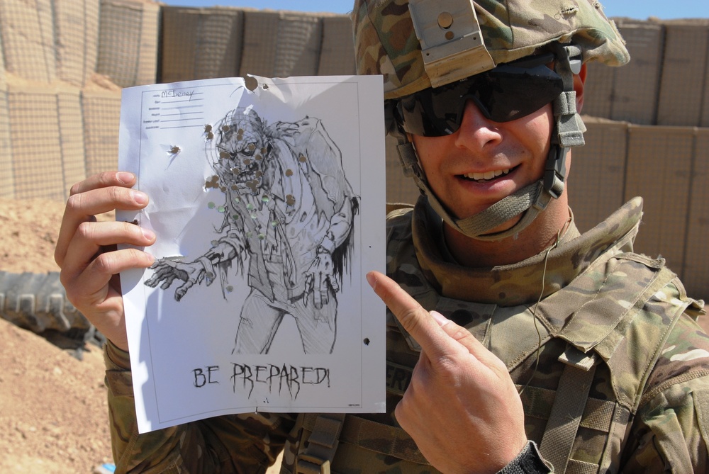 116th Infantry Brigade Combat Team soldiers conduct Halloween-themed marksmanship training