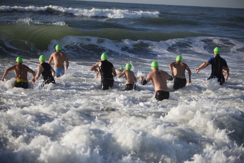 Wounded Warriors conquer triathlon: Four Marines run, swim, bike to finish line